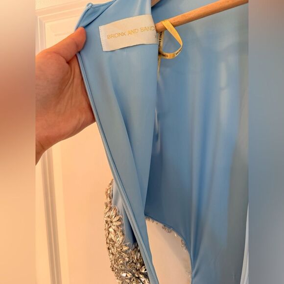 NWOT BRONX AND BANCO Camila Rhinestone Cutout Maxi Dress in powder blue - Picture 13 of 14